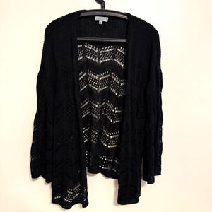 Joseph A. Womens XL Black Open Cardigan Sweater Pointelle Stitch Fairy Casual